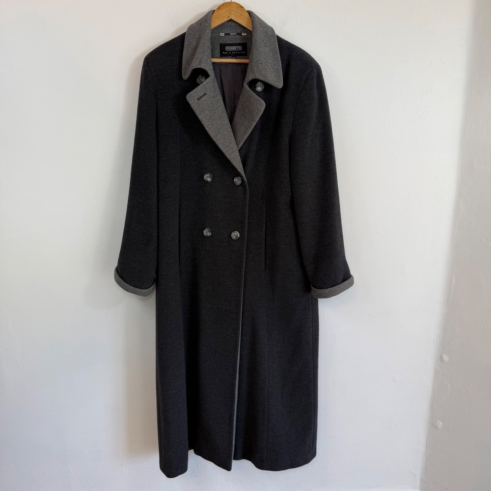 Vintage Pierrette Superangora Wool Cashmere Double Breasted Coat Gray US 12‎
